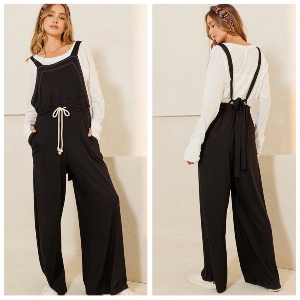 Fabulous Ribbed Knit Wide Leg Jumpsuit  with Tie at Waist